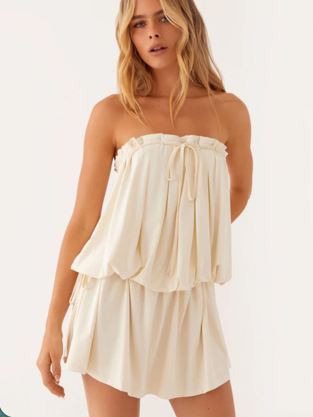 Peppermayo Cream Strapless Mini Dress